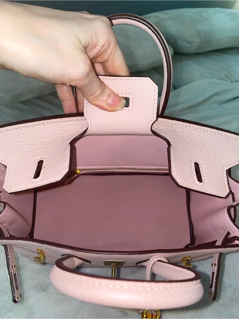 25cm light pink Togo leather top handle handbag bk25